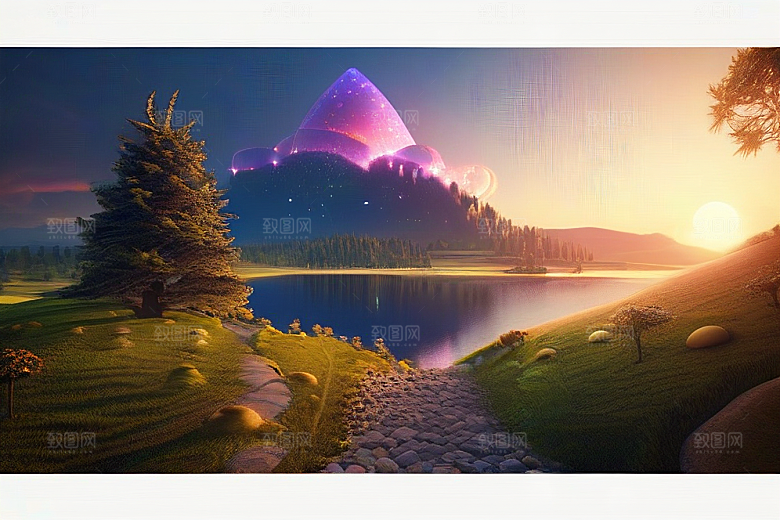 梦幻童话湖泊中的奇幻景色