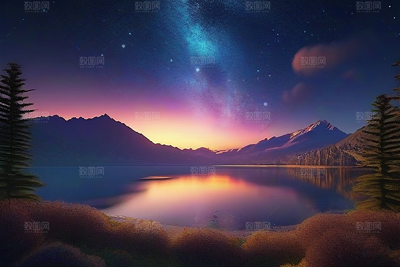 梦幻童话湖泊中的奇幻景色