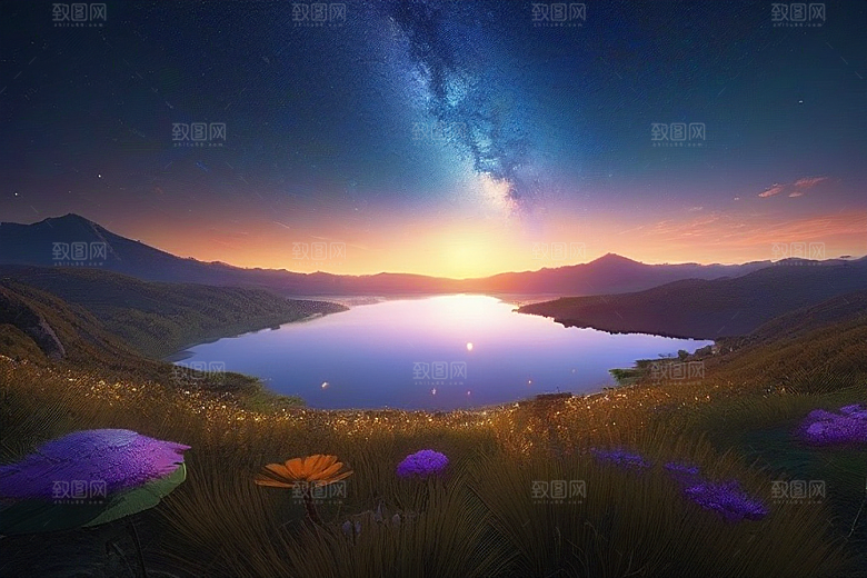 湖光山色壮丽景色中的湖泊