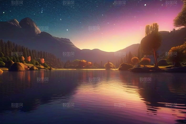 湖光山色壮丽景色中的湖泊