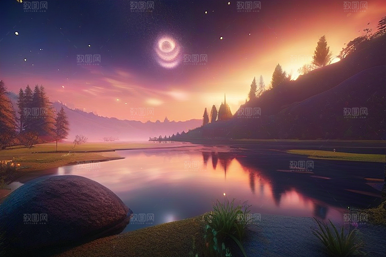 湖光山色壮丽景色中的湖泊