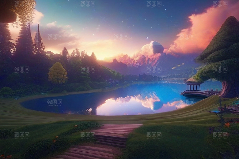 湖光山色壮丽景色中的湖泊