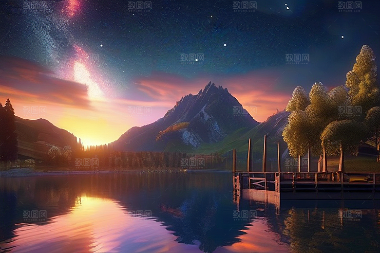湖光山色壮丽景色中的湖泊