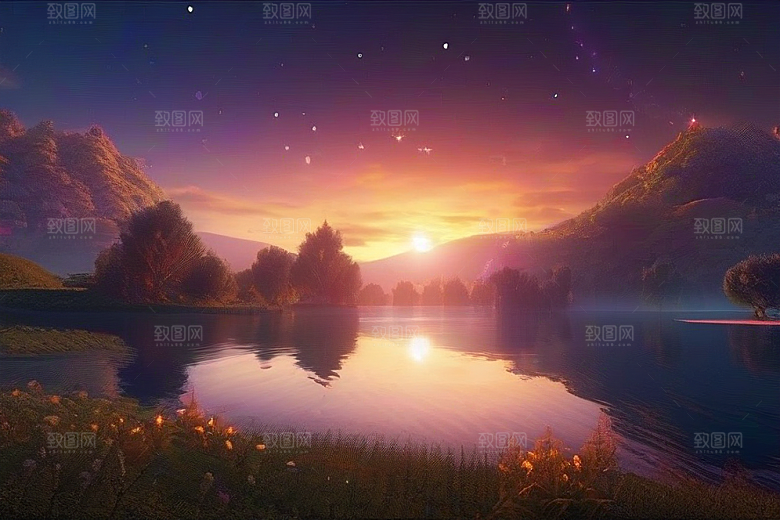 湖光山色壮丽景色中的湖泊