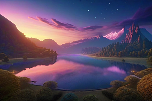 湖光山色壮丽景色中的湖泊