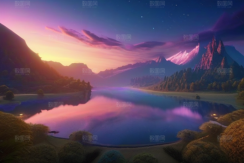 湖光山色壮丽景色中的湖泊
