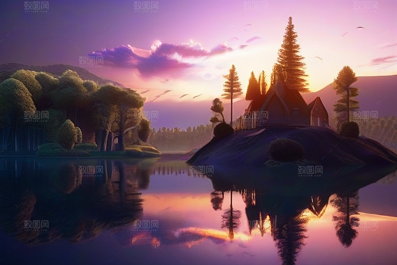 湖光山色壮丽景色中的湖泊