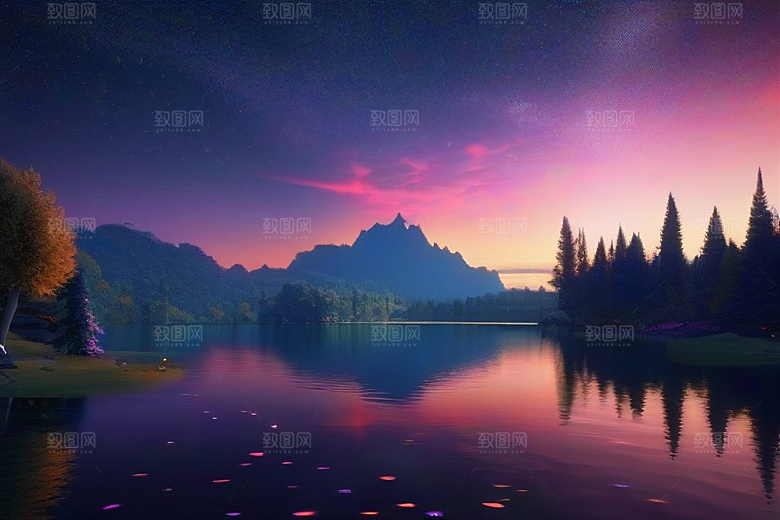 湖光山色壮丽景色中的湖泊