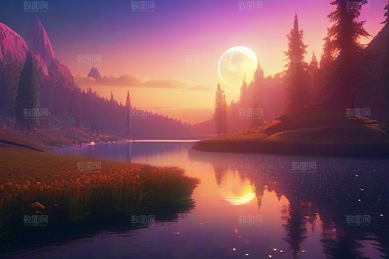 湖光山色壮丽景色中的湖泊