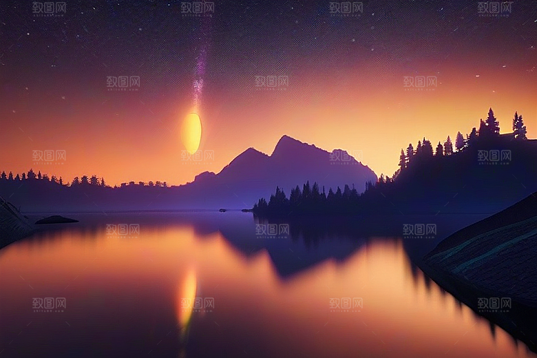 湖光山色壮丽景色中的湖泊