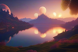 湖光山色壮丽景色中的湖泊