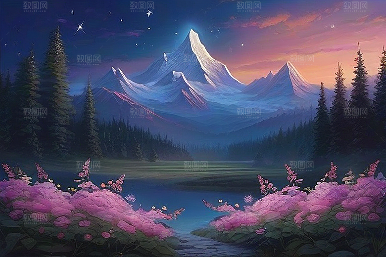 夜色花海星空玫瑰的梦幻画卷