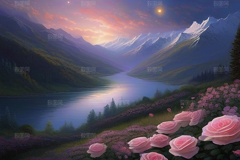 夜色花海星空玫瑰的梦幻画卷