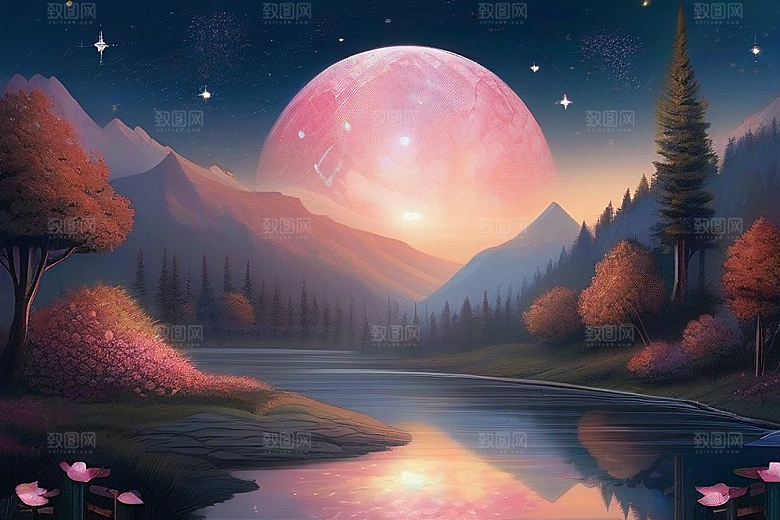 夜色花海星空玫瑰的梦幻画卷