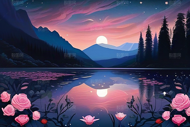 夜色花海星空玫瑰的梦幻画卷