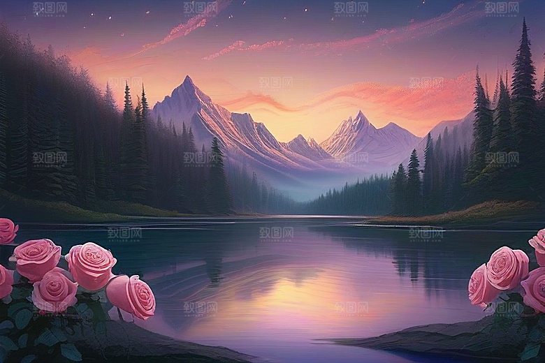 夜色花海星空玫瑰的梦幻画卷