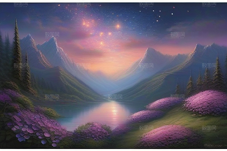 夜色花海星空玫瑰的梦幻画卷