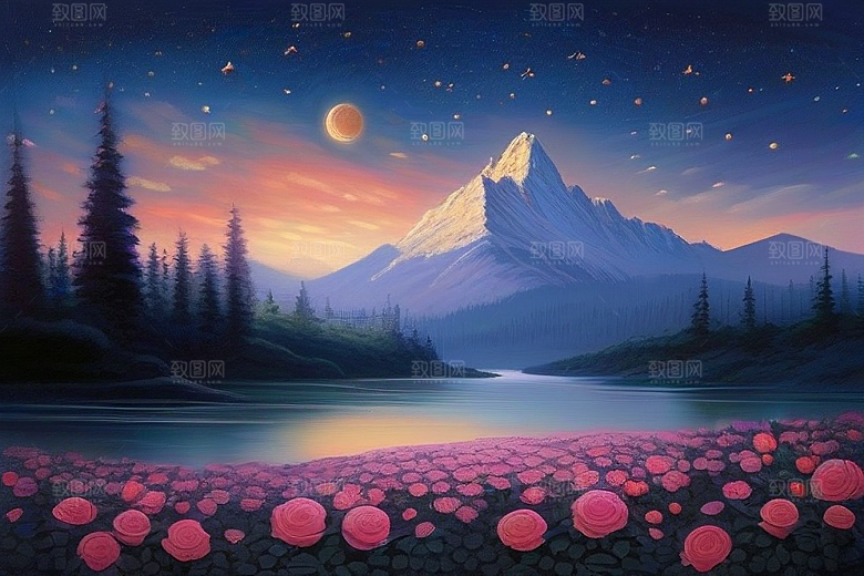 星空花海迷人而宁静的天地奇观