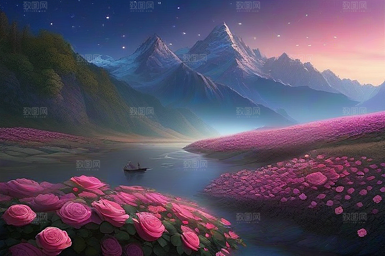 星空花海迷人而宁静的天地奇观