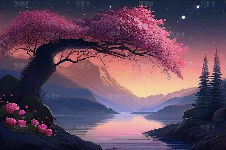 星空花海迷人而宁静的天地奇观
