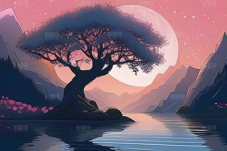 星空花海迷人而宁静的天地奇观