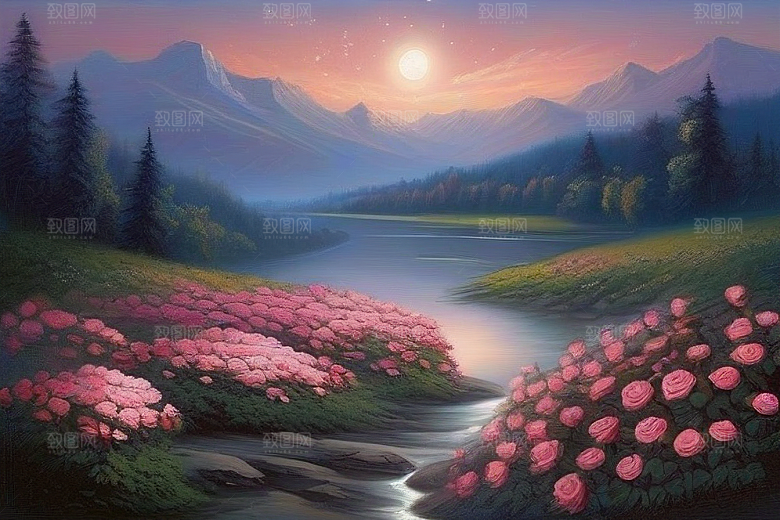 星空花海迷人而宁静的天地奇观