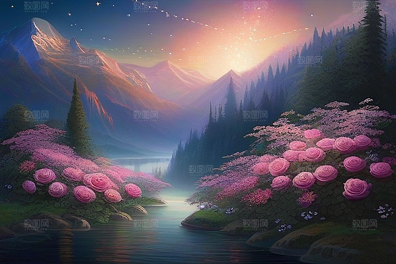 星空花海迷人而宁静的天地奇观