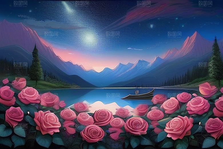 星空玫瑰浪漫唯美的天地之景
