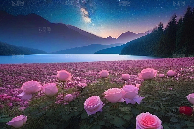 星空玫瑰浪漫唯美的天地之景