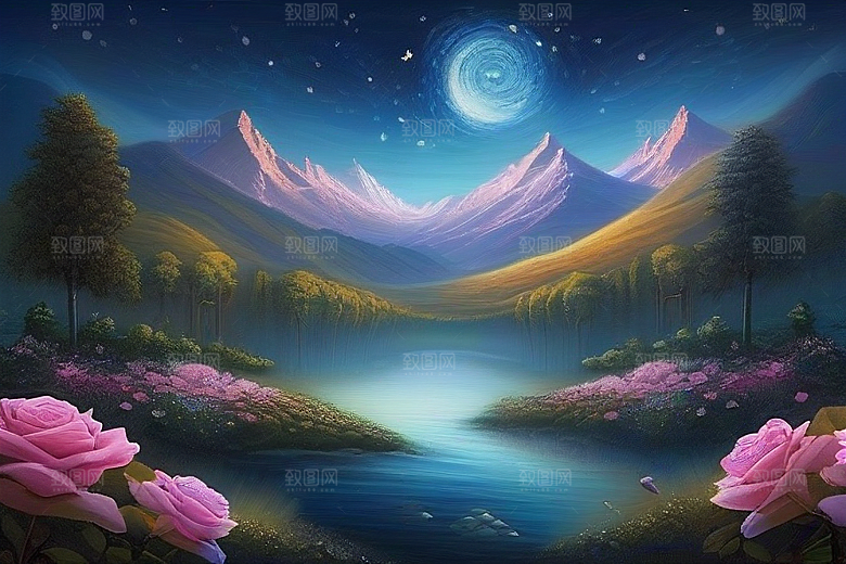星空玫瑰浪漫唯美的天地之景