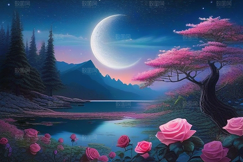 星空玫瑰浪漫唯美的天地之景