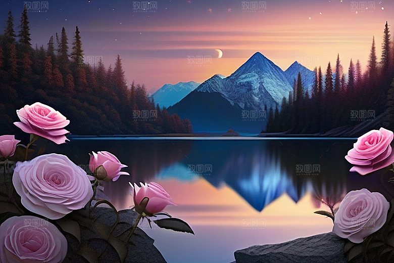 星空玫瑰浪漫唯美的天地之景
