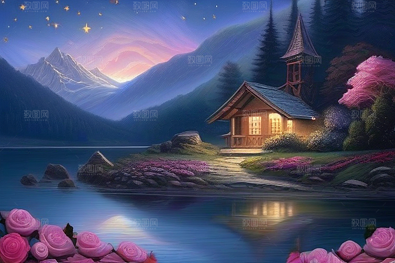 星空玫瑰浪漫唯美的天地之景