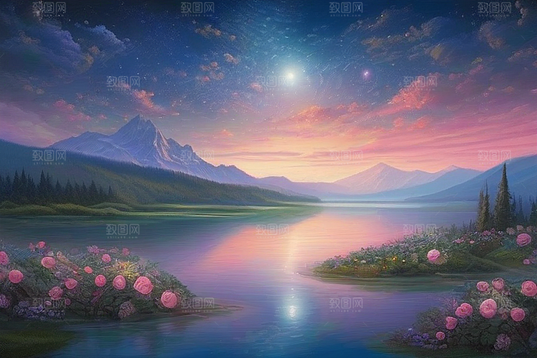 星空玫瑰浪漫唯美的天地之景