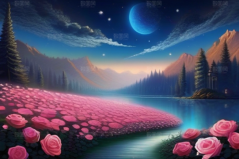 星空玫瑰浪漫唯美的天地之景