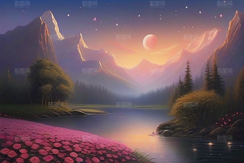 星河梦境迷人而宁静的花与星之旅