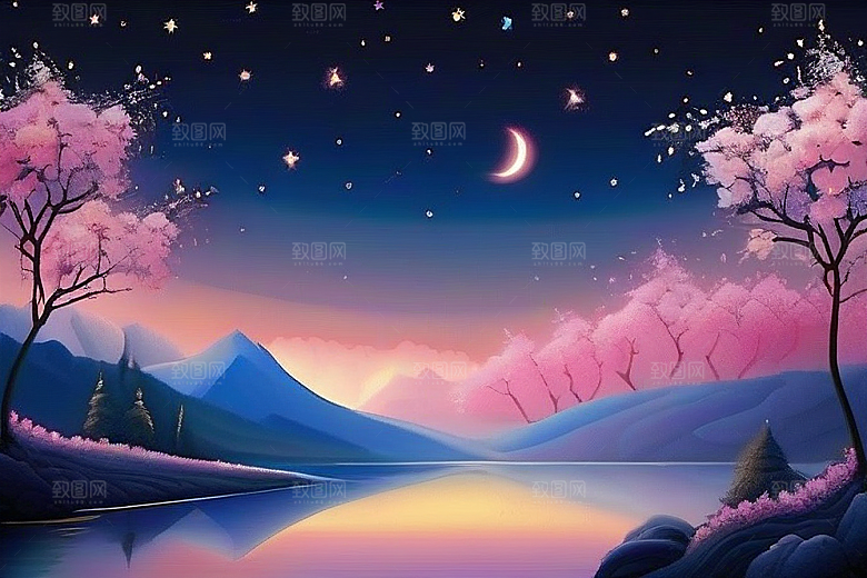 星河梦境迷人而宁静的花与星之旅