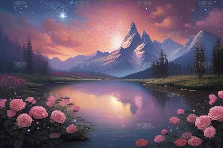 星河梦境迷人而宁静的花与星之旅