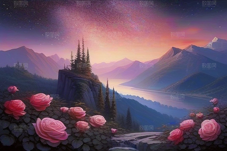 星河梦境迷人而宁静的花与星之旅