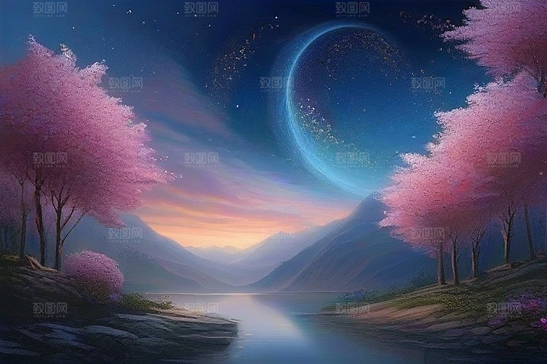 星河梦境迷人而宁静的花与星之旅