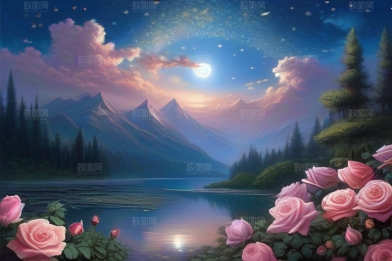 星河梦境迷人而宁静的花与星之旅