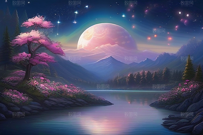 星河梦境迷人而宁静的花与星之旅