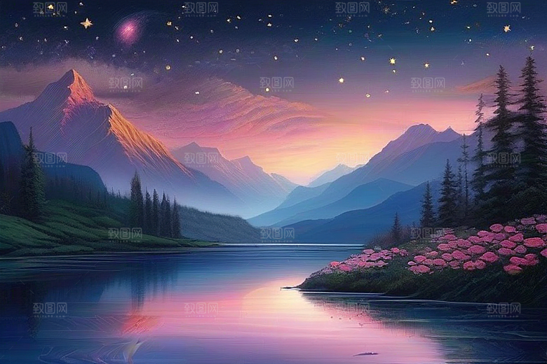 星河梦境迷人而宁静的花与星之旅