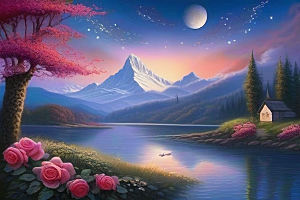 星河梦境迷人而宁静的花与星之旅