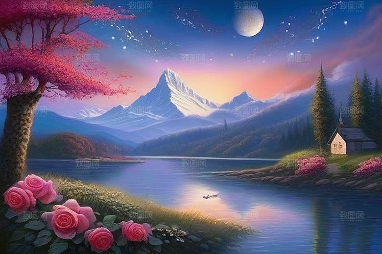 星河梦境迷人而宁静的花与星之旅