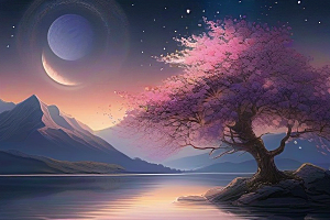 星河梦境迷人而宁静的花与星之旅