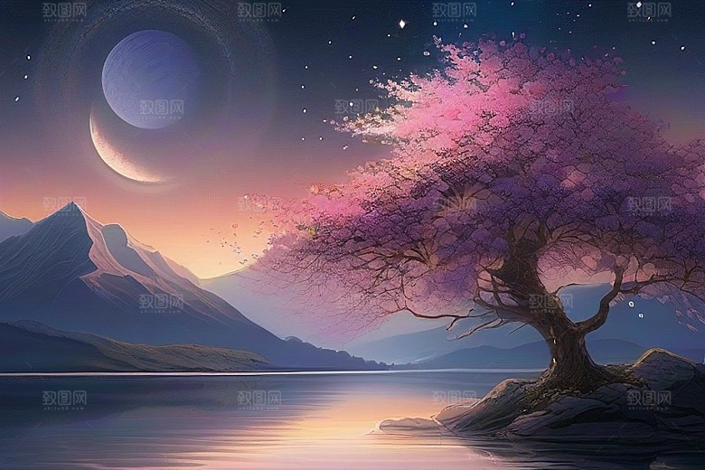 星河梦境迷人而宁静的花与星之旅