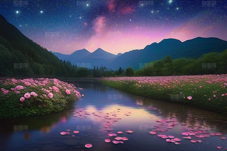 星河梦境迷人而宁静的花与星之旅