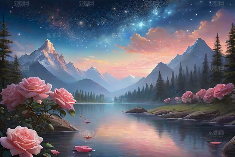 星河幻景迷人而宁静的花与星之旅