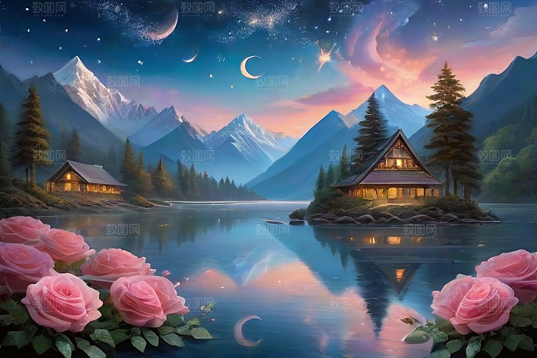 星河幻景迷人而宁静的花与星之旅